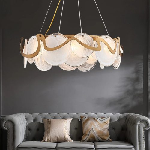 MIRODEMI Colomars Creative Gold Glass Marble Chandelier for Living Room