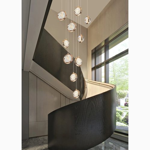 MIRODEMI Corniglia LED Crystal Ball Staircase Chandelier for High Ceiling