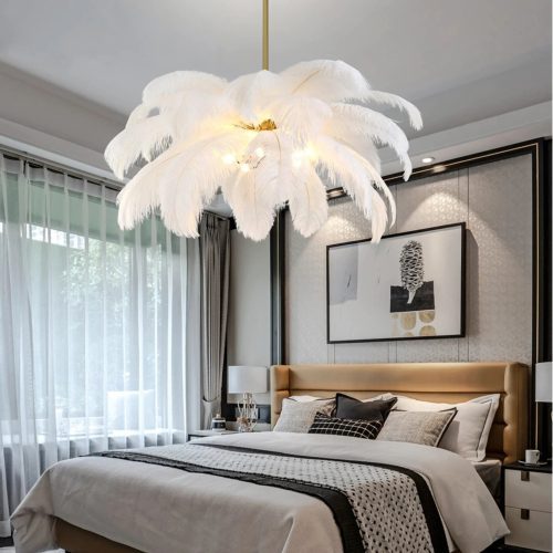 MIRODEMI Gembloux Modern White Feather Round Chandelier