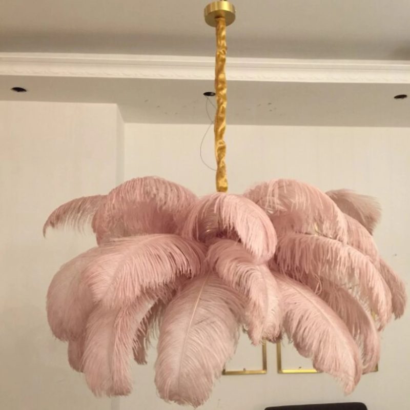 MIRODEMI Gembloux Pink Feather Oval Chandelier