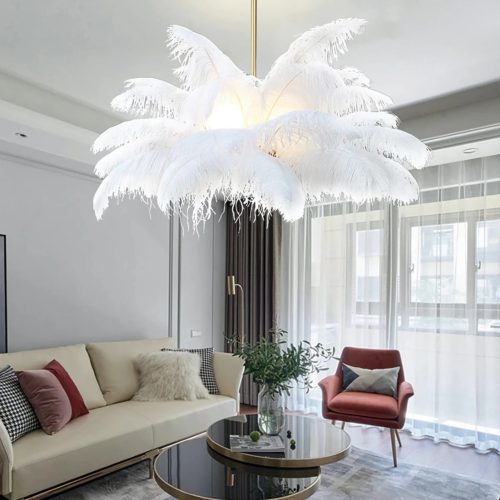 MIRODEMI Gembloux Pink White Feather Chandelier