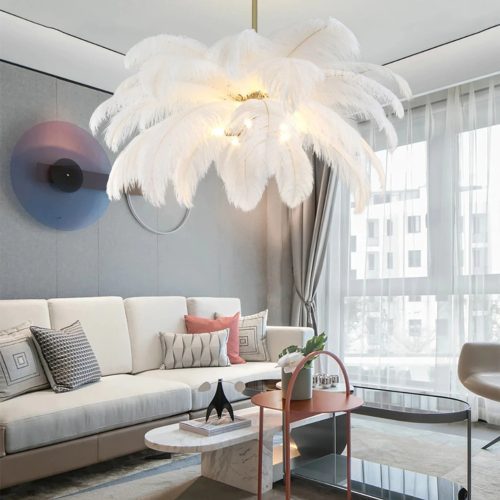 MIRODEMI® Gembloux | White Feather Round Chandelier