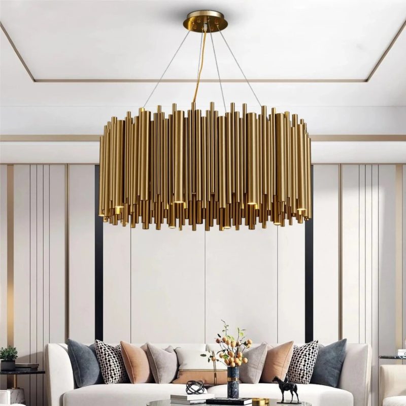 MIRODEMI Genappe Loft Drum Gold Stainless Steel Chandelier