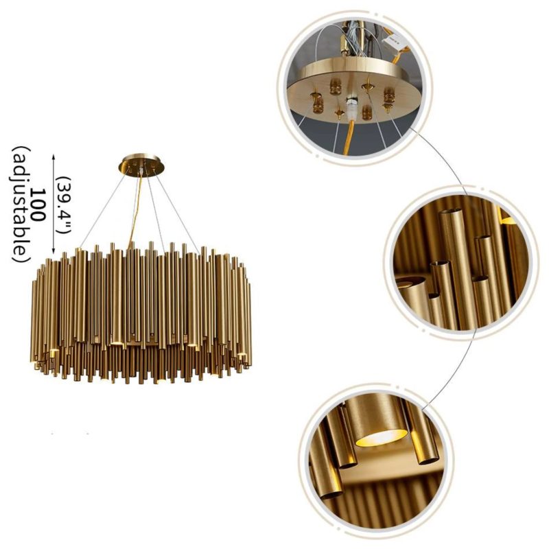 MIRODEMI Genappe Luxury Drum Gold Stainless Steel Chandelier 1