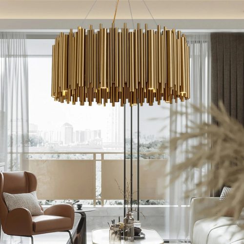 MIRODEMI® Genappe | Drum Gold Stainless Steel Chandelier