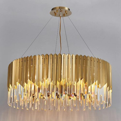 MIRODEMI Gent Drum Gold Crystal Chandelier