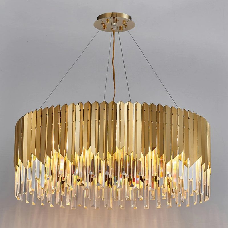 MIRODEMI Gent Drum Gold Crystal Chandelier