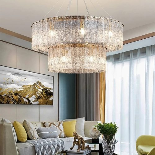 MIRODEMI® Geraardsbergen | Drum Chrome Glass Round Chandelier