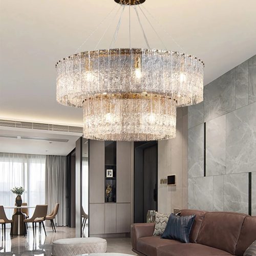 MIRODEMI Geraardsbergen Drum Chrome Glass Round Chandelier 12