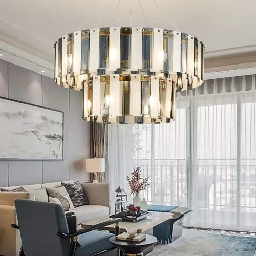 MIRODEMI® Geraardsbergen | Drum Chrome Glass Chandelier