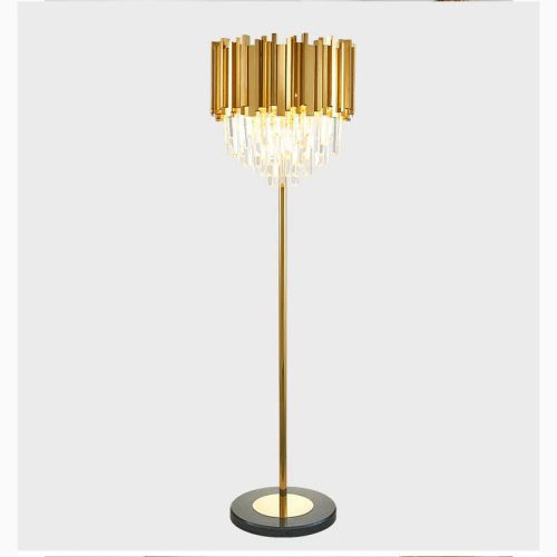 MIRODEMI Glarus Gold Stainless Steel Crystal Modern Floor Lamp for Living Room Bedroom