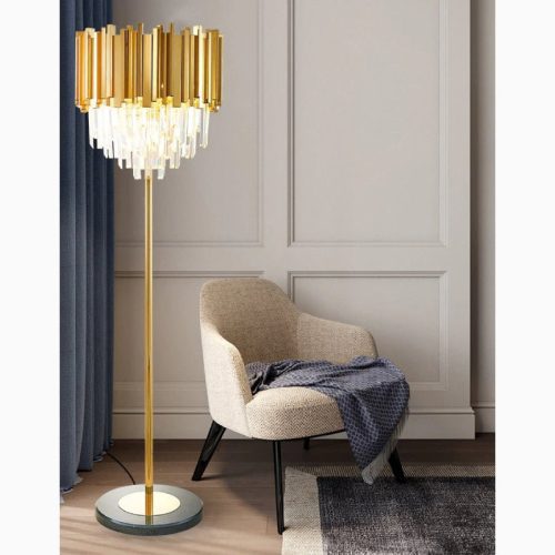 MIRODEMI Glarus Gold Stainless Steel Crystal Modern Floor Lamp for Living Room Bedroom Hall