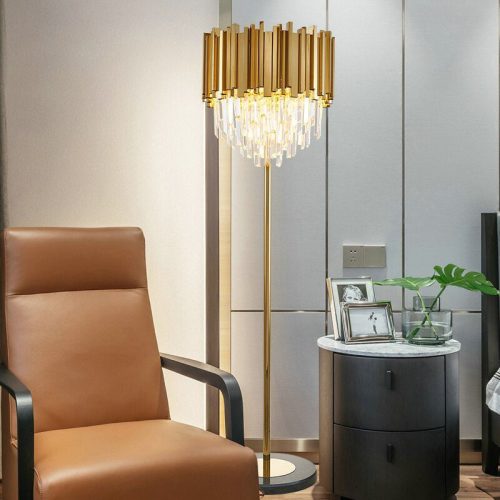 MIRODEMI Glarus Gold Stainless Steel Crystal Modern Floor Lamp for Living Room Bedroom Home