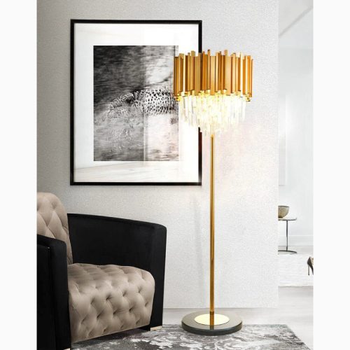 MIRODEMI Glarus Gold Stainless Steel Crystal Modern Floor Lamp for Living Room Home Hall