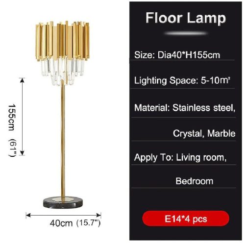 MIRODEMI Glarus Gold Stainless Steel Crystal Modern Floor Lamp for Room