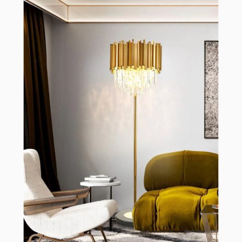 MIRODEMI Glarus Gold Stainless Steel Crystal Modern Floor Lamp for Room Bedroom Home Hall