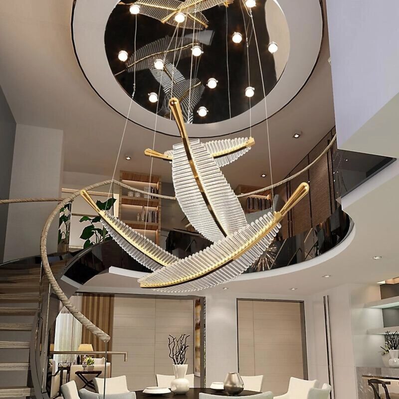 MIRODEMI Cagnes-sur-Mer | Crystal Gold Feathers Chandelier for Staircase