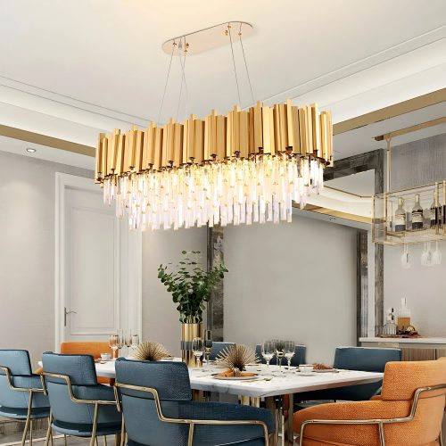 MIRODEMI Hooglede | Classy Rectangle Gold Stylish Modern Chandelier for Dining Room