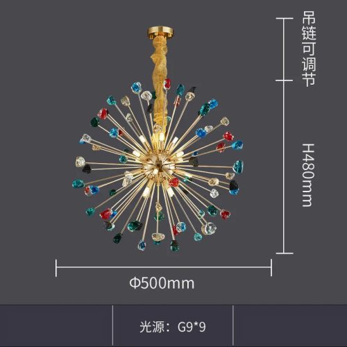 MIRODEMI Horw Luxury Colorful Stone Crystal Chandelier for Bedroom