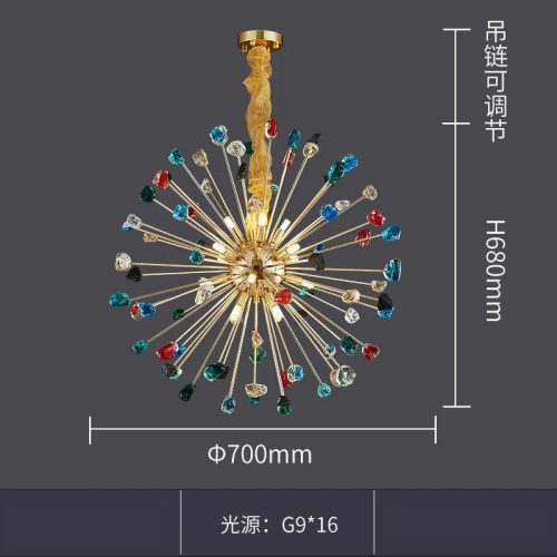 MIRODEMI Horw Luxury Colorful Stone Gold Chandelier for Bedroom