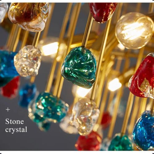 MIRODEMI Horw Luxury Colorful Stone Gold Crystal Chandelier