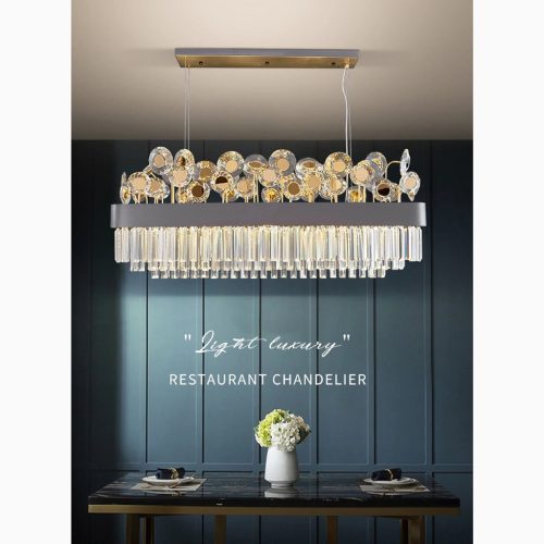 MIRODEMI Ilonse Outstanding Gold Black Crystal Rectangle Chandelier