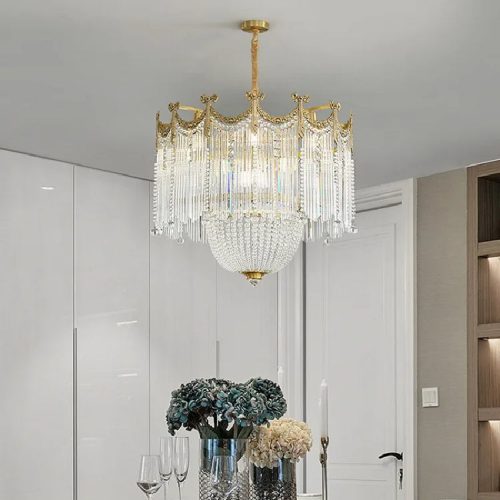 MIRODEMI Imperia Gorgeous Crystal Copper LED Chandelier for Dining Room