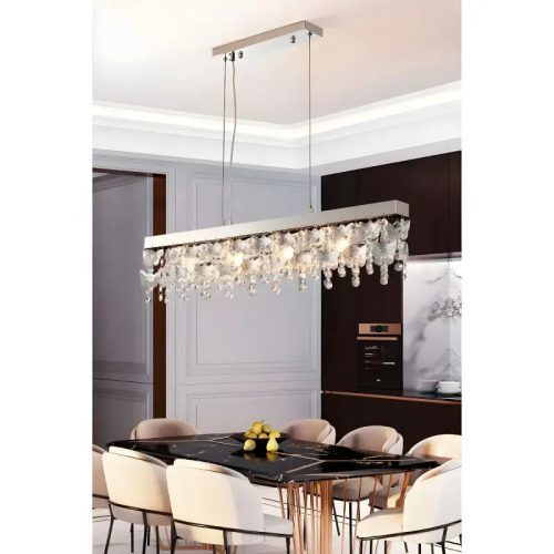 MIRODEMI Incisa Scapaccino Chrome Rectangular Crystal LED Chandelier for Dining Room