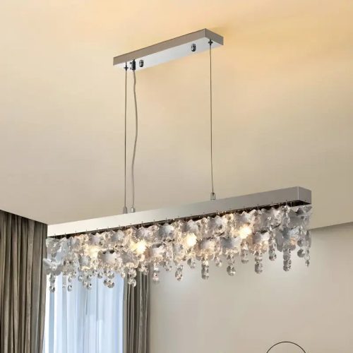 MIRODEMI® Incisa Scapaccino | Chrome Rectangular Crystal LED Chandelier for Dining Room, Kitchen