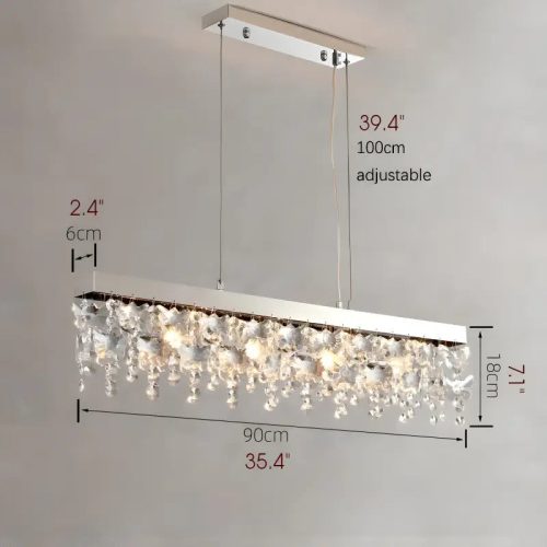 MIRODEMI Incisa Scapaccino Chrome Rectangular Crystal LED Chandelier for Dining Room Kitchen Island Small Details Scheme