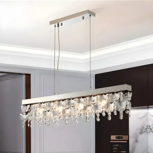 MIRODEMI Incisa Scapaccino Chrome Rectangular Crystal LED Chandelier for Kitchen Island