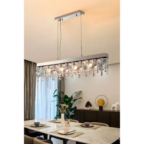 MIRODEMI Incisa Scapaccino Chrome Rectangular Crystal LED Chandelier for Living Room