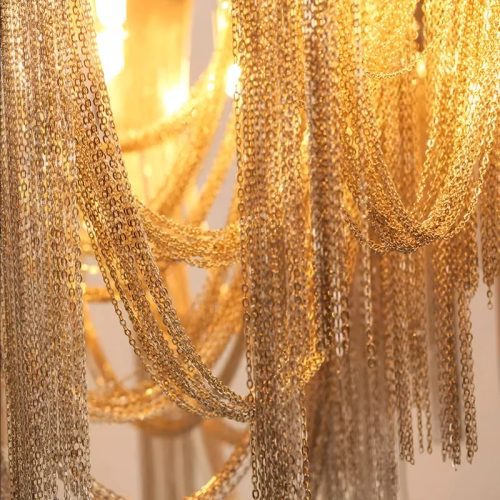 MIRODEMI Incudine Luxury Vintage LED Chandelier with Thin Chains Details Warm Light