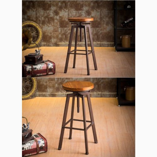 MIRODEMI Industrial Styled Iron Rotating Lifting Bar Stool Made of Solid Wood