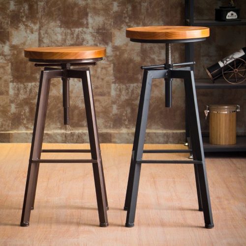 MIRODEMI Industrial Styled Iron Rotating Lifting Bar Stool Made of Solid Wood luxury furniture bar decor wood stool