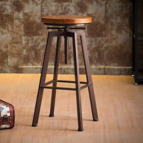 MIRODEMI® Industrial-Styled Iron Rotating and Lifting Bar Stool Made of Solid Wood image | luxury furniture