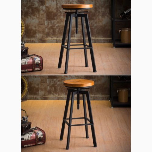 MIRODEMI Industrial Styled Iron Rotating Lifting Bar Stool Made of Solid Wood wood stool