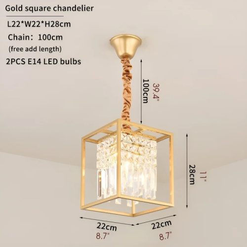 MIRODEMI Inverno e Monteleone Square Crystal Hanging LED Chandelier Parameters Gold