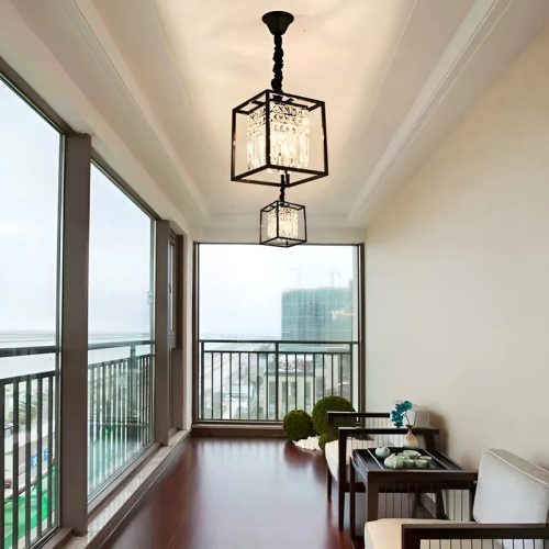 MIRODEMI Inverno e Monteleone Square Crystal Hanging LED Chandelier for Balcony