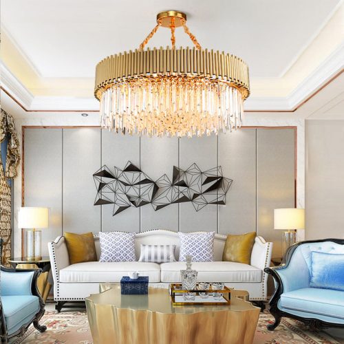 MIRODEMI La Neuveville Drum Gold Chandelier for Bedroom