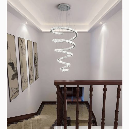 MIRODEMI La Penne Long Spiral Hanging Crystal Chandelier for Hall