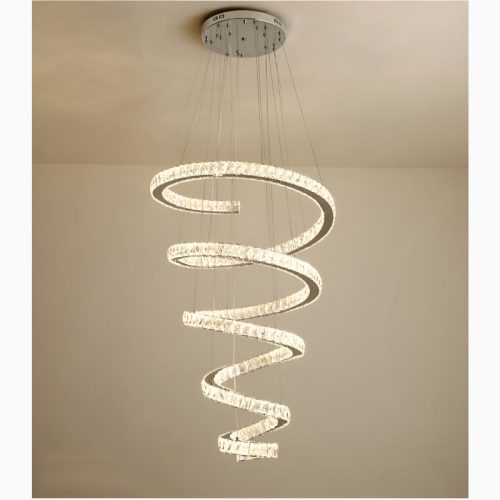 MIRODEMI La Penne Long Spiral Hanging Crystal Golden Chandelier for Dining Room