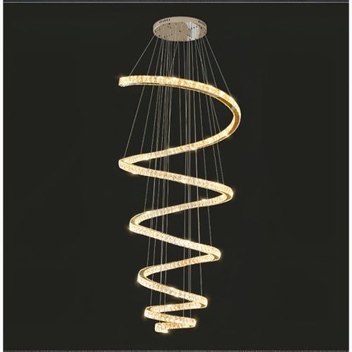 MIRODEMI La Penne Long Spiral Hanging Crystal Golden Chandelier for Kitchen