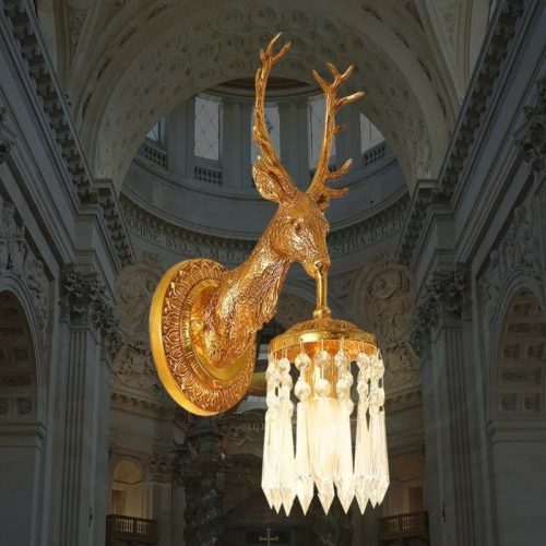 MIRODEMI Luxury Wall Lamp in the Shape of a Deer Head Gold for Living Room Bedroom Home Hall