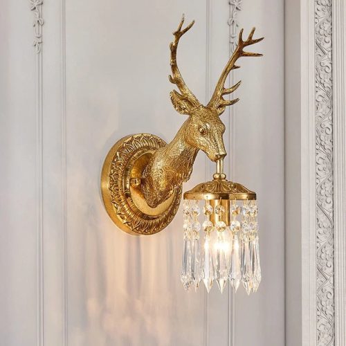 MIRODEMI Luxury Wall Lamp in the Shape of a Deer Head Gold for Room Bedroom Home