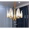 MIRODEMI® Lyss Luxury Gold Brass Chandelier With Leaves of Frosted Glass for Living Room  | For Bedroom | For Kitchen | For Dinning Room Luxury Lighting | Luxury Chandeliers