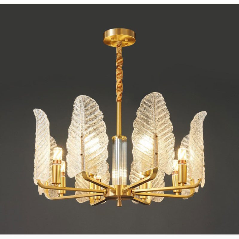 MIRODEMI Lyss Luxury Brass Chandelier with Leaves of Frosted Glass for Kitchen