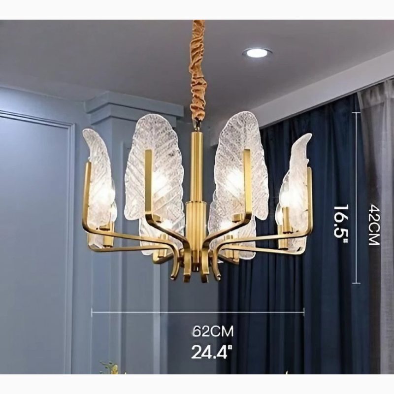 MIRODEMI® Lyss Luxury Gold Brass Chandelier With Leaves of Frosted Glass for Living Room  | For Bedroom | For Kitchen | For Dinning Room Luxury Lighting | Luxury Chandeliers