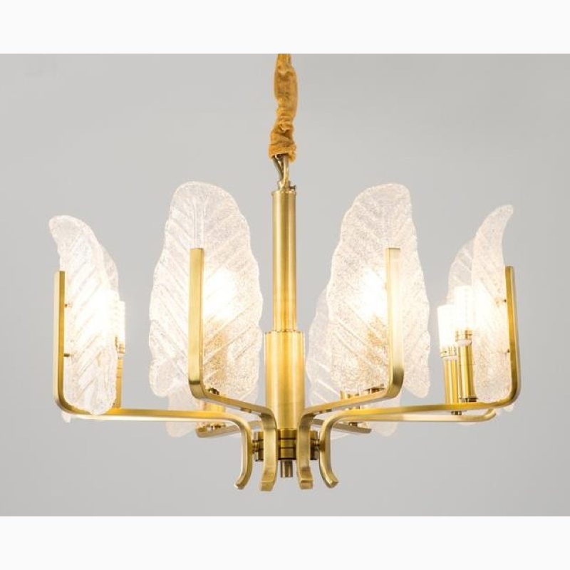 MIRODEMI Lyss Luxury Brass Lamp with Leaves of Frosted Glass for Living Room