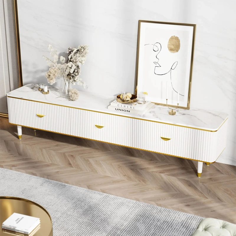 MIRODEMI Meuse White Marble Gold TV Stand